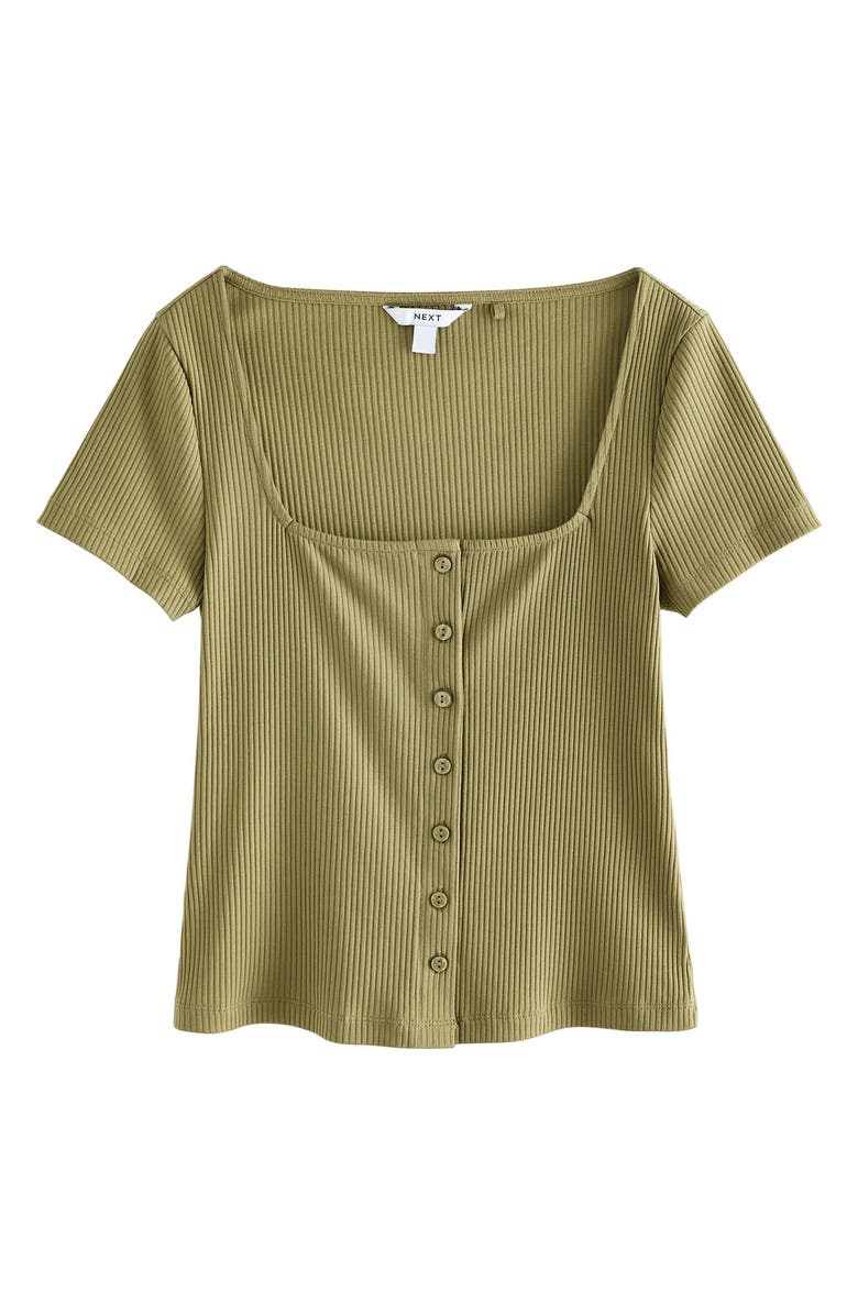 NEXT Rib Short Sleeve Button-Up Top, Alternate, color, Green