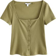 NEXT Rib Short Sleeve Button-Up Top