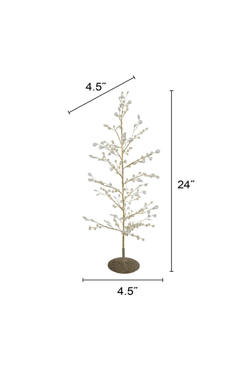 Iron Wire Tree with Faux Pearls and Acrylic Crystals, Alternate, color, Gold