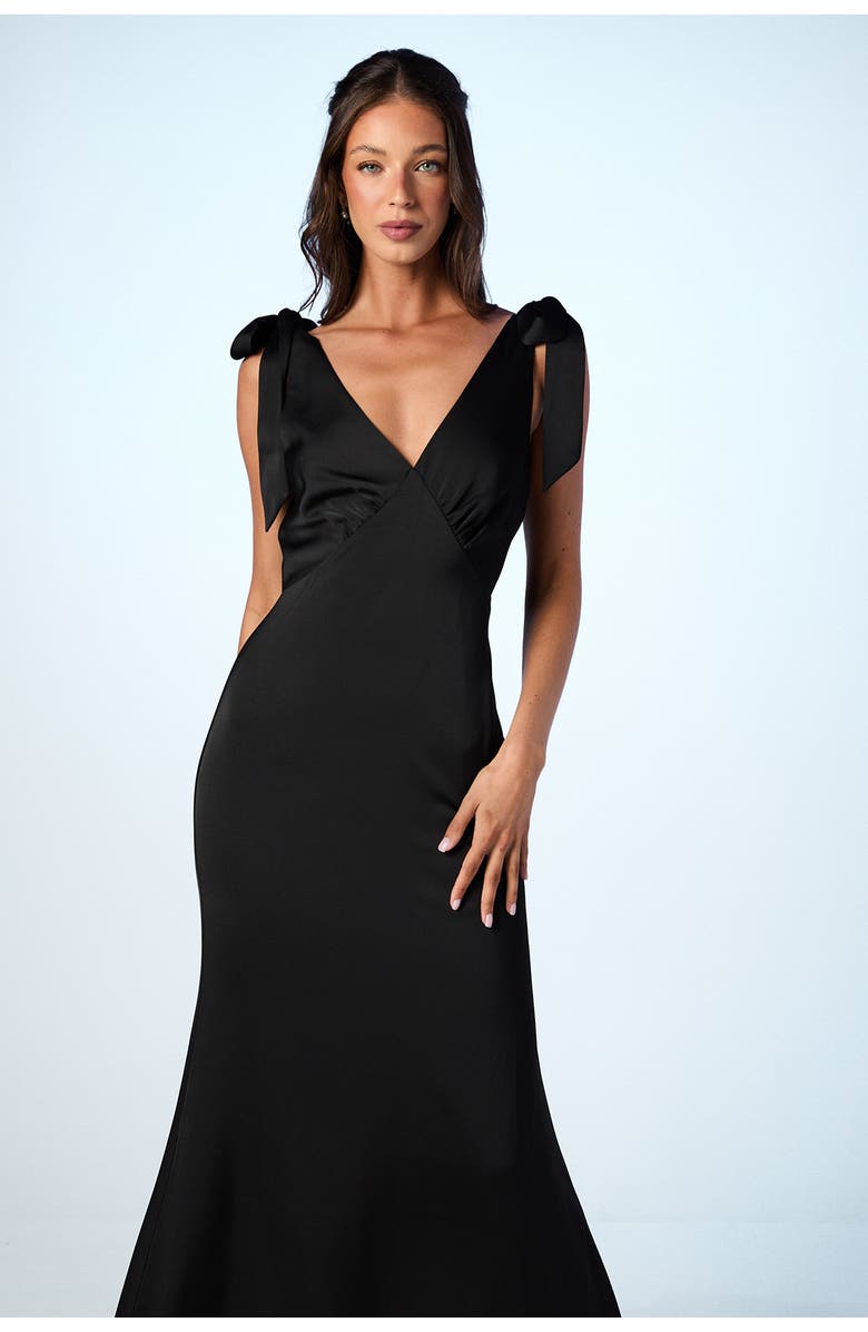 Coast Satin Tie Shoulder Maxi Bridesmaid Dress, Alternate, color, Black