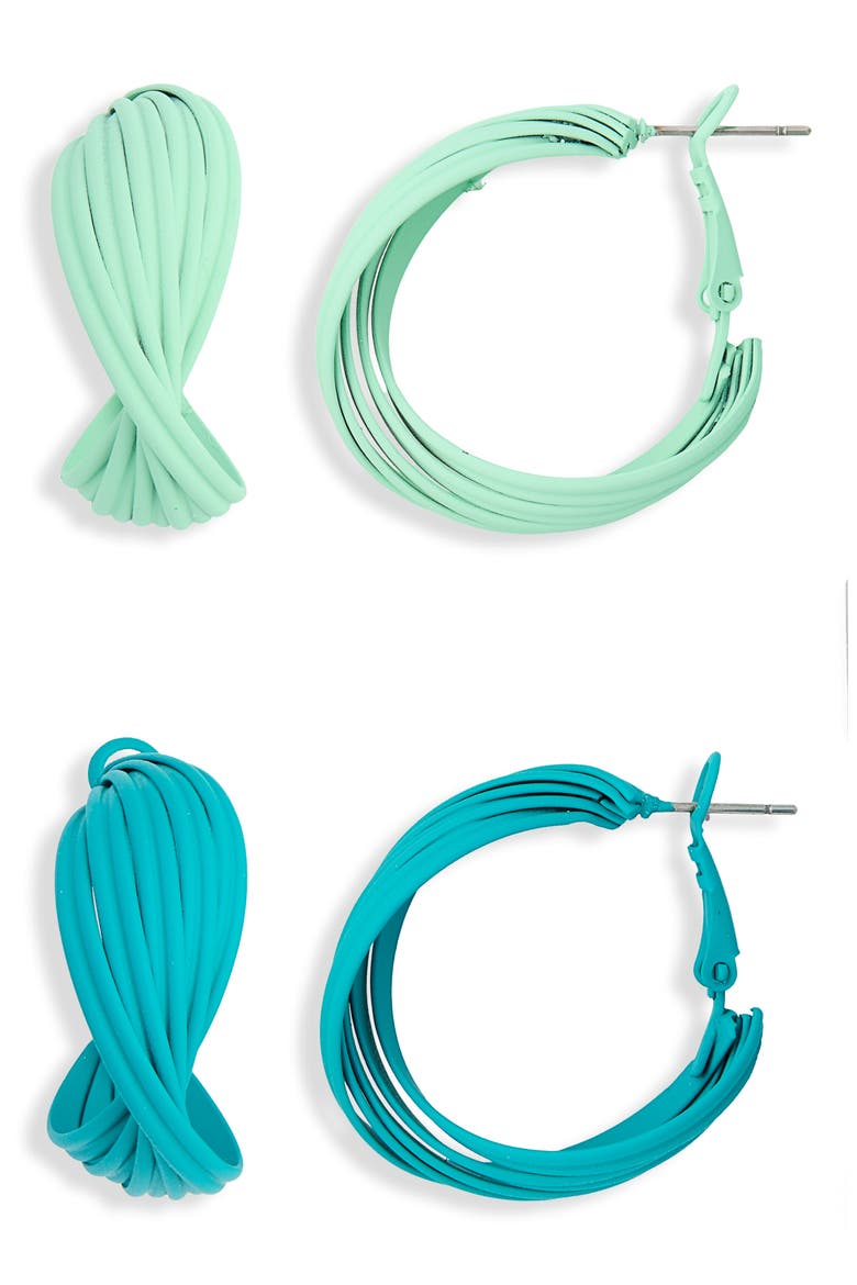 2-Pack Twisted Hoop Earrings, Main, color, MINT/ TURQUOISE