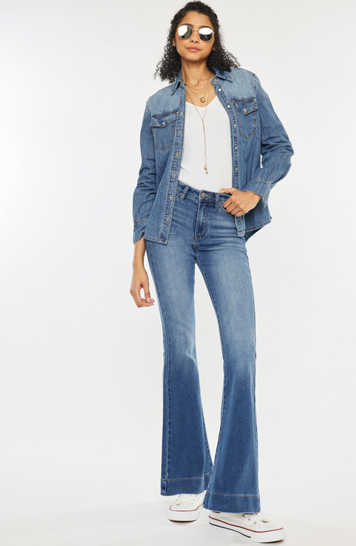 Kancan Roxanne High Rise Flare Jeans In Medium Wash
