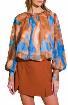 Print Lurex Bishop Sleeve Top