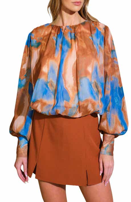 Print Lurex Bishop Sleeve Top