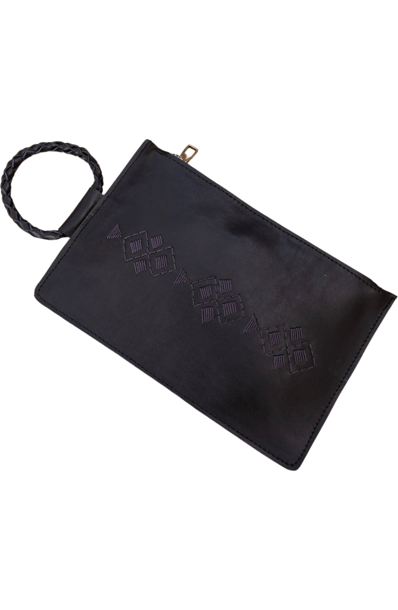 Amasouk Layla Embroidered Clutch, Main, color, Black