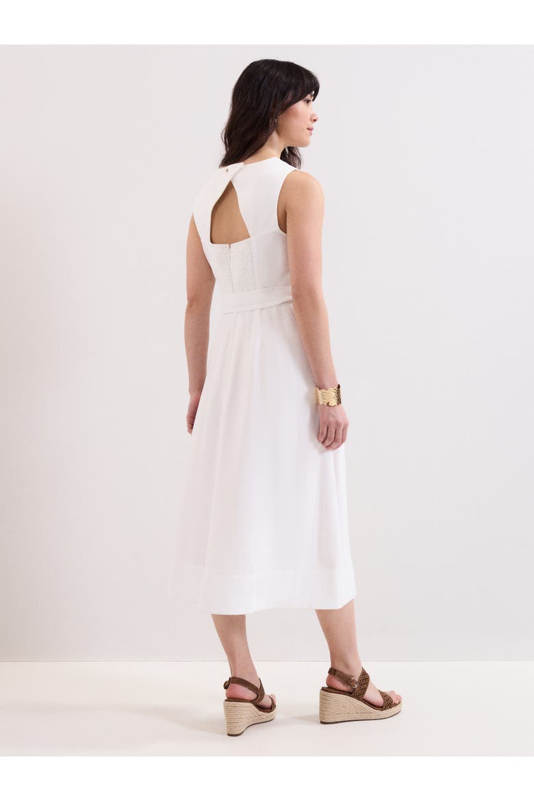 Marta Tie Belt Midi Dress, Alternate, color, White