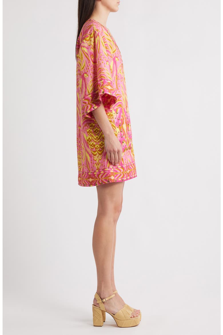 Pineapple Tapestry Studded Linen Shift Dress, Alternate, color, PINK