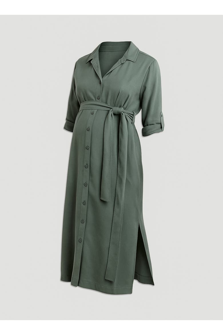 Kelsy Maternity Belted Shirt Dress, Main, color, Khaki