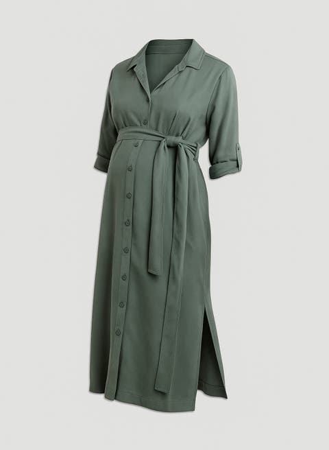 Kelsy Maternity Belted Shirt Dress