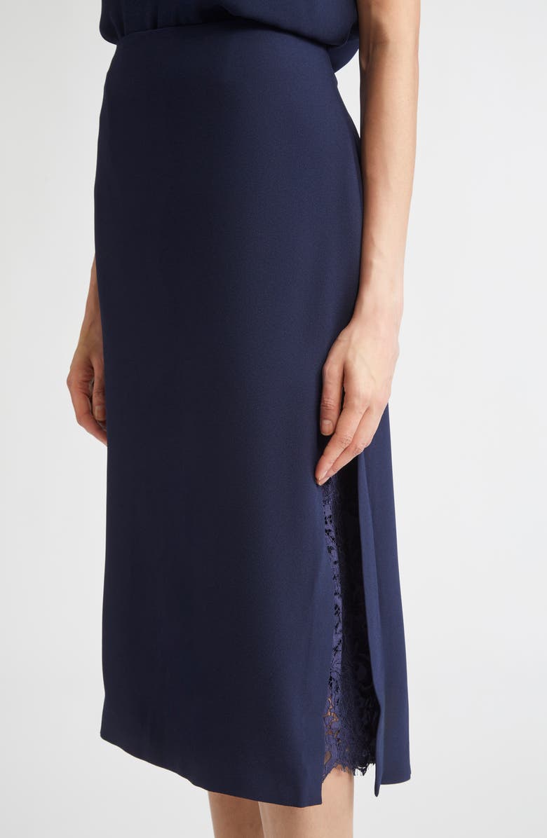 ST. JOHN Lace Inset Satin Back Crepe Skirt, Alternate, color, Midnight