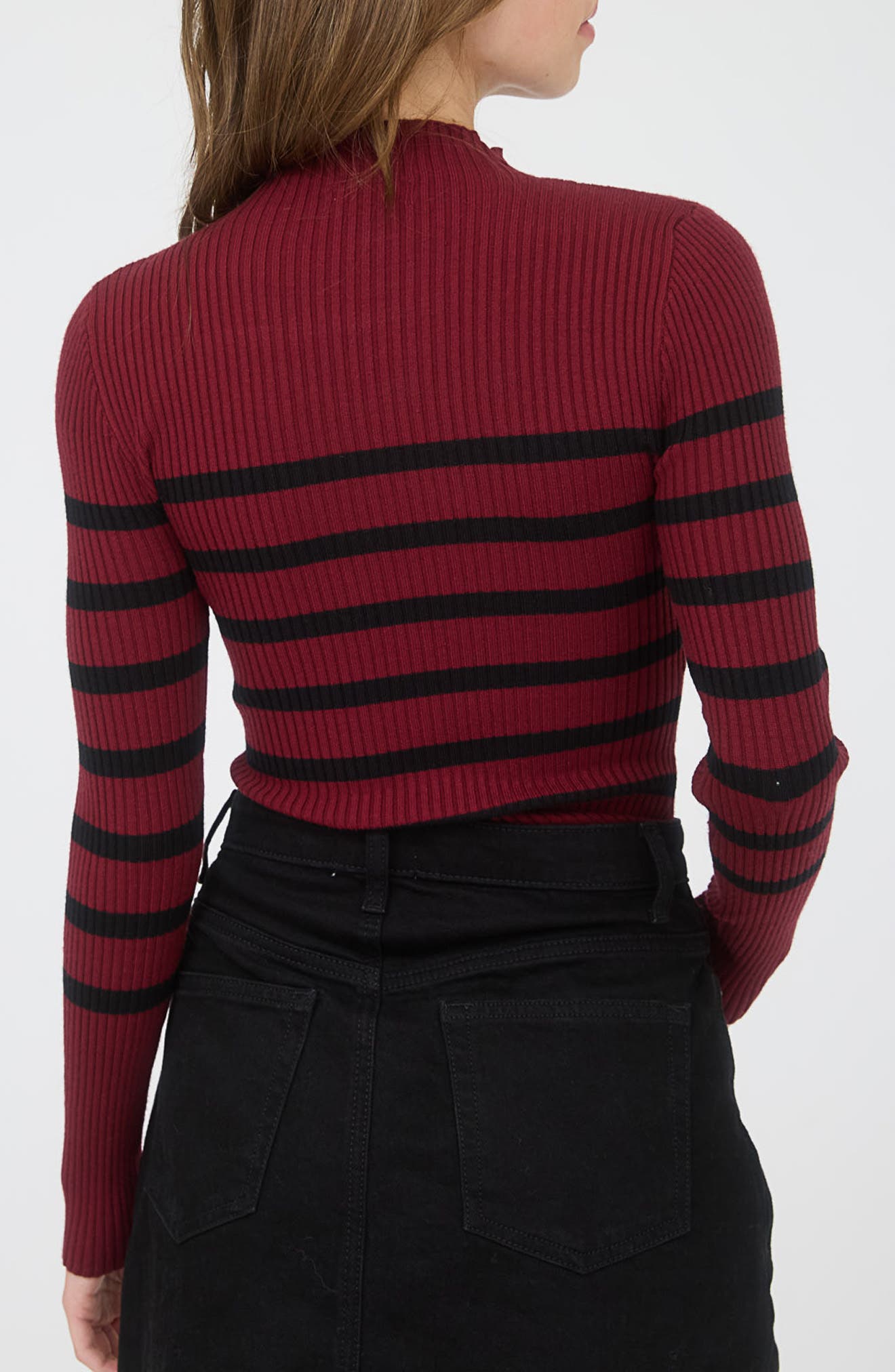 Stripe Mock Neck Rib Knit Top - image 2