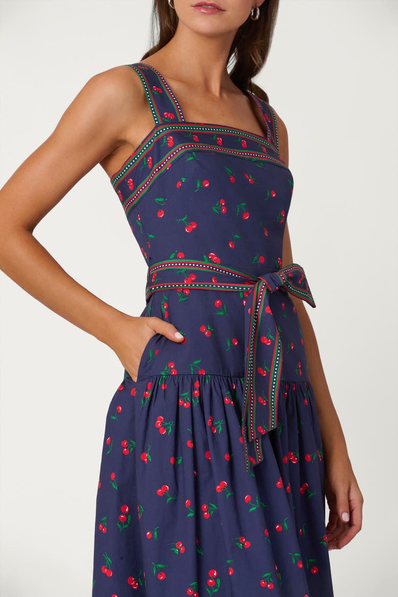 Cherry Border Print Poplin Kora Dress, Alternate, color, Navy/Cherry