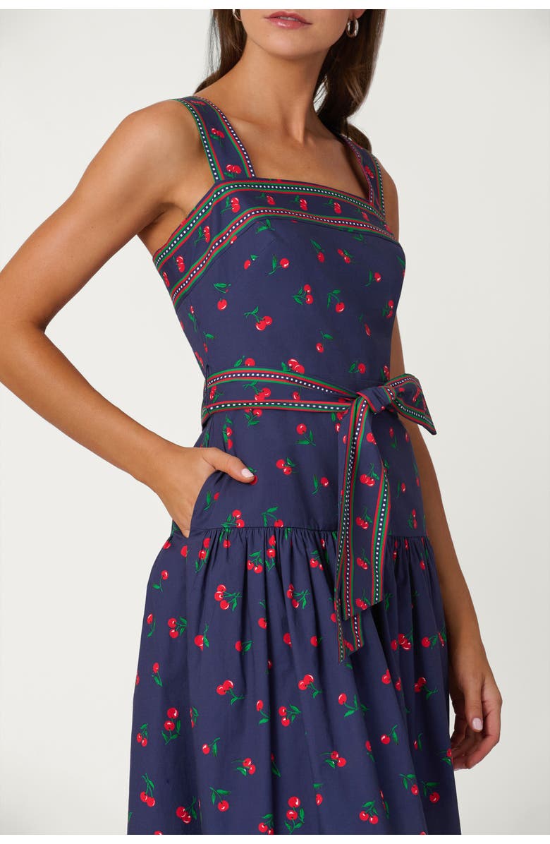 Shoshanna Cherry Border Print Poplin Kora Dress, Alternate, color, Navy/Cherry