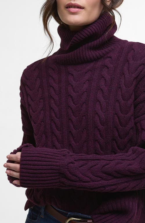 Barbour Embleton Wool Blend Cable Knit Turtleneck Sweater In Burgundy