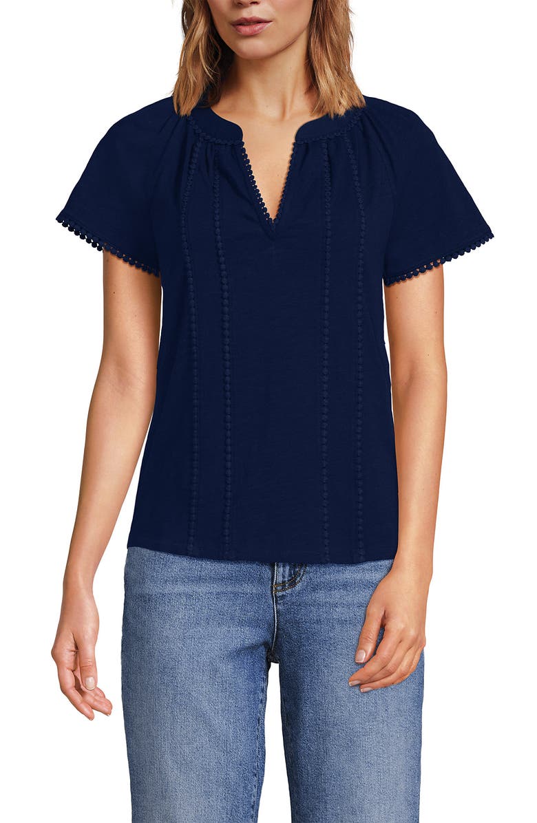 Lands' End Slub Short Sleeve Notch Neck Top, Alternate, color, 
