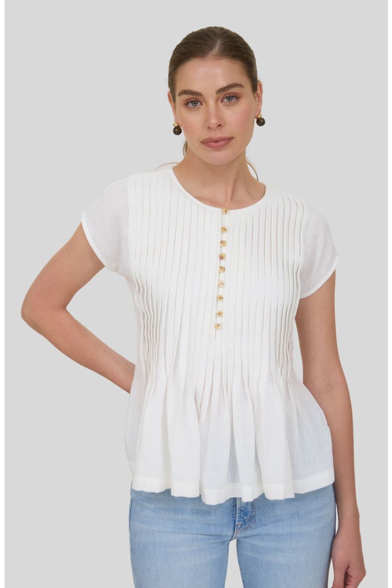 Pintuck Pleat Peplum Top, Alternate, color, IVORY