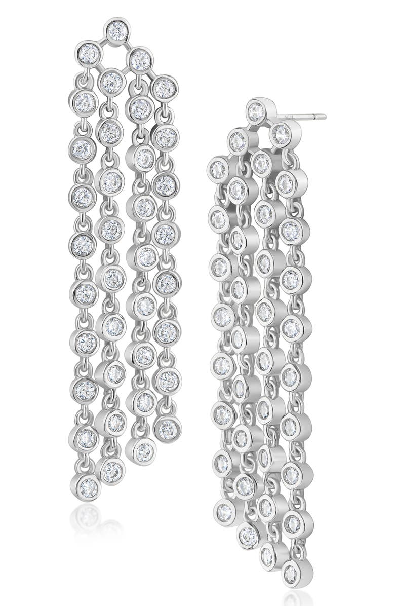CZ by Kenneth Jay Lane Bezel Cubic Zirconia Fringe Earrings, Main, color,
