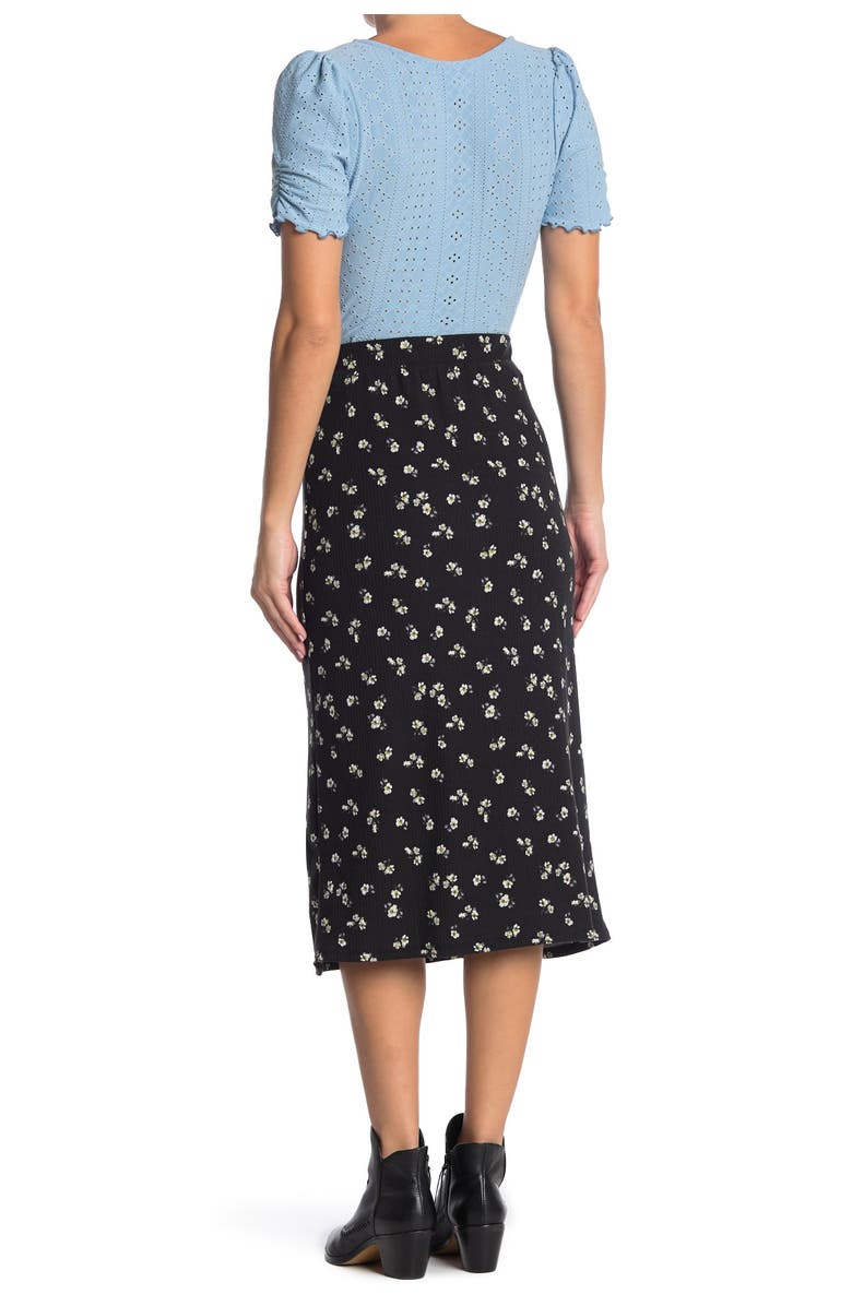 Good Luck Gem Side Slit Ribbed Midi Skirt, Alternate, color, 