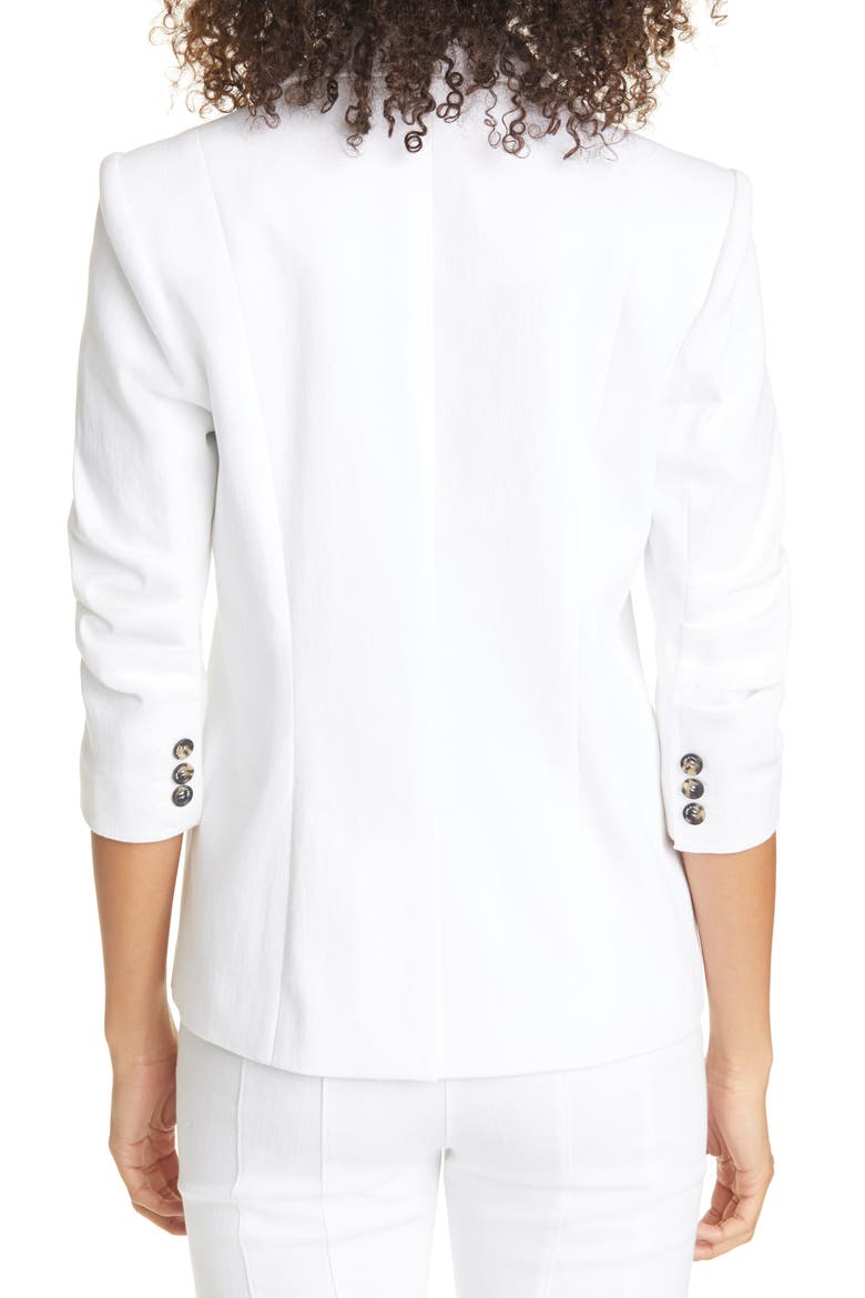 Khloe Ruched Sleeve Denim Blazer, Alternate, color, WHITE