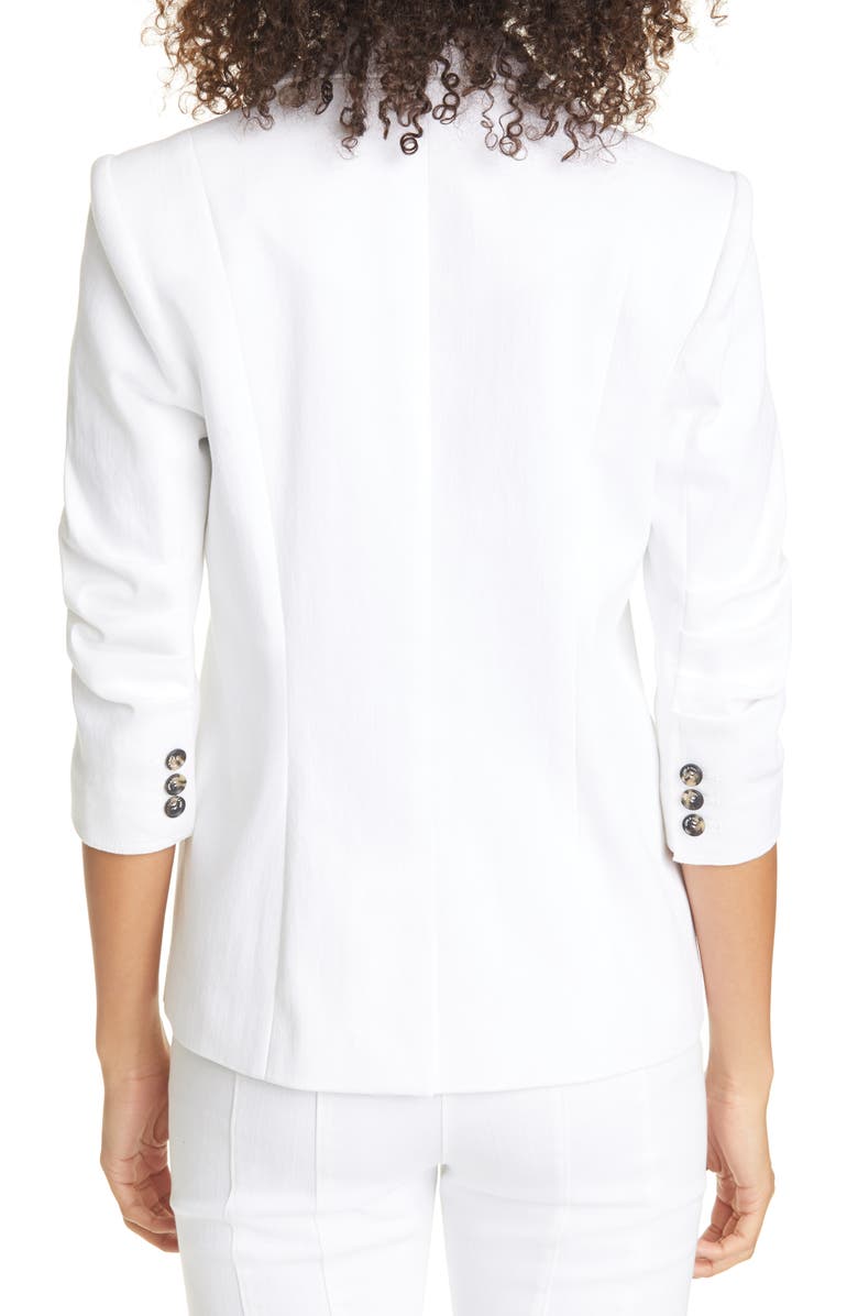 Cinq à Sept Khloe Ruched Sleeve Denim Blazer, Alternate, color, White