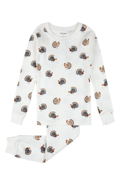 Kids' Turkey Print Fitted Two-Piece Organic Cotton Rib Pajamas (Toddler & Little Kid)