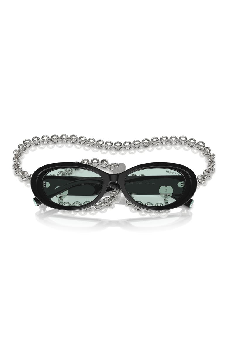54mm Oval Sunglasses with Chain, Alternate, color, BLACK