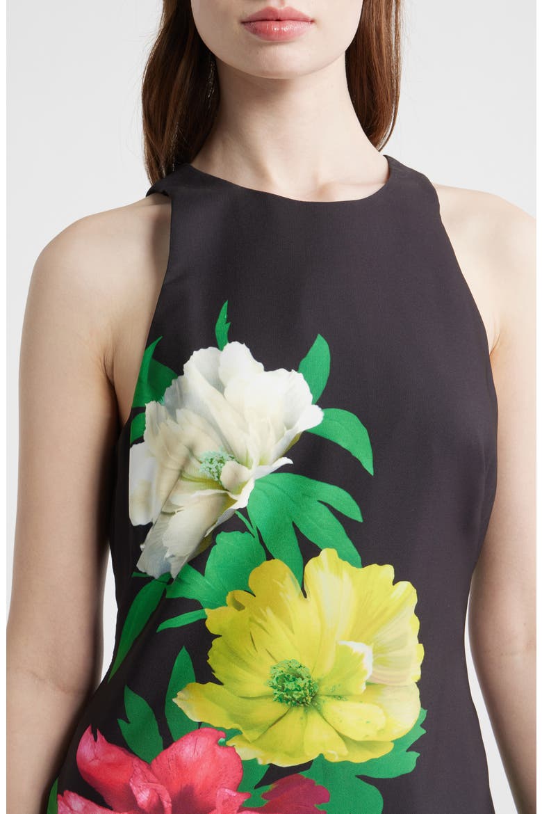 Floral Satin Gown, Alternate, color, BLACK MULTI