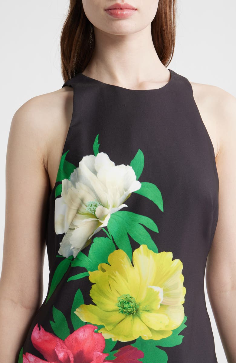 Adrianna Papell Floral Satin Gown, Alternate, color, Black Multi