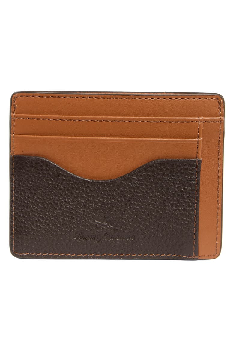 Como Pebbled Leather Slim Card Case, Alternate, color, BROWN/ TAN