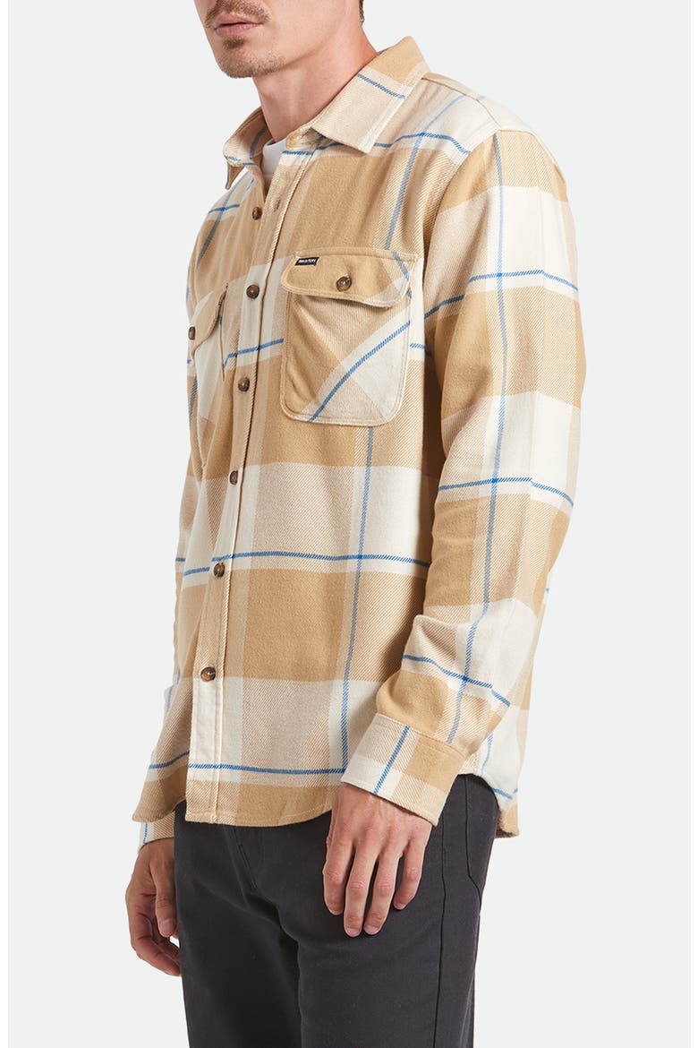 Bowery Plaid Flannel Button-Up Shirt, Alternate, color, WHITECAP/ SAND/ CYBER BLUE