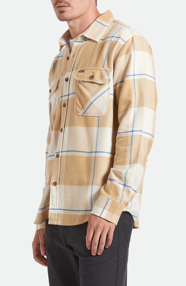 Brixton Bowery Plaid Flannel Button-Up Shirt, Alternate, color, Whitecap/ Sand/ Cyber Blue