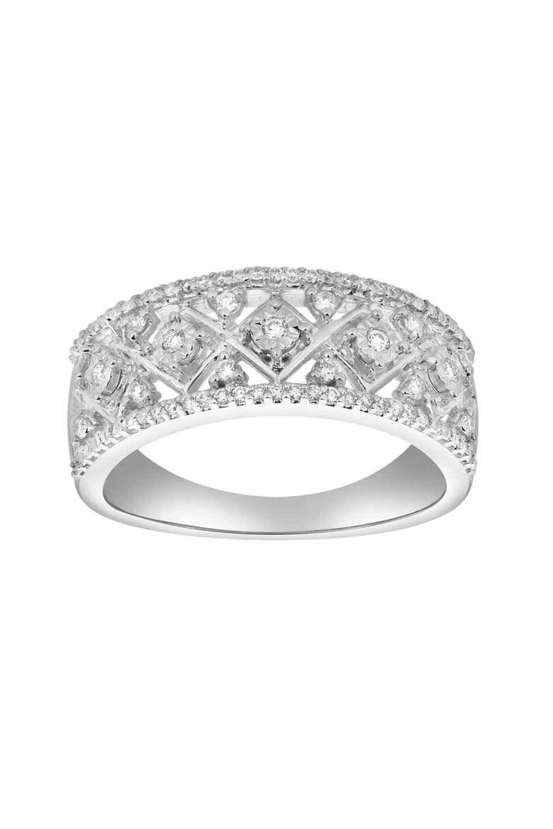 Xeno 14K Gold Round Diamond Studded Textured Band Ring - 0.24cts, Main, color, 14K White Gold