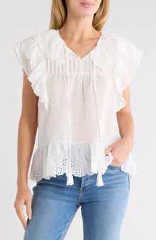 Eyelet Ruffled Sleeve Top