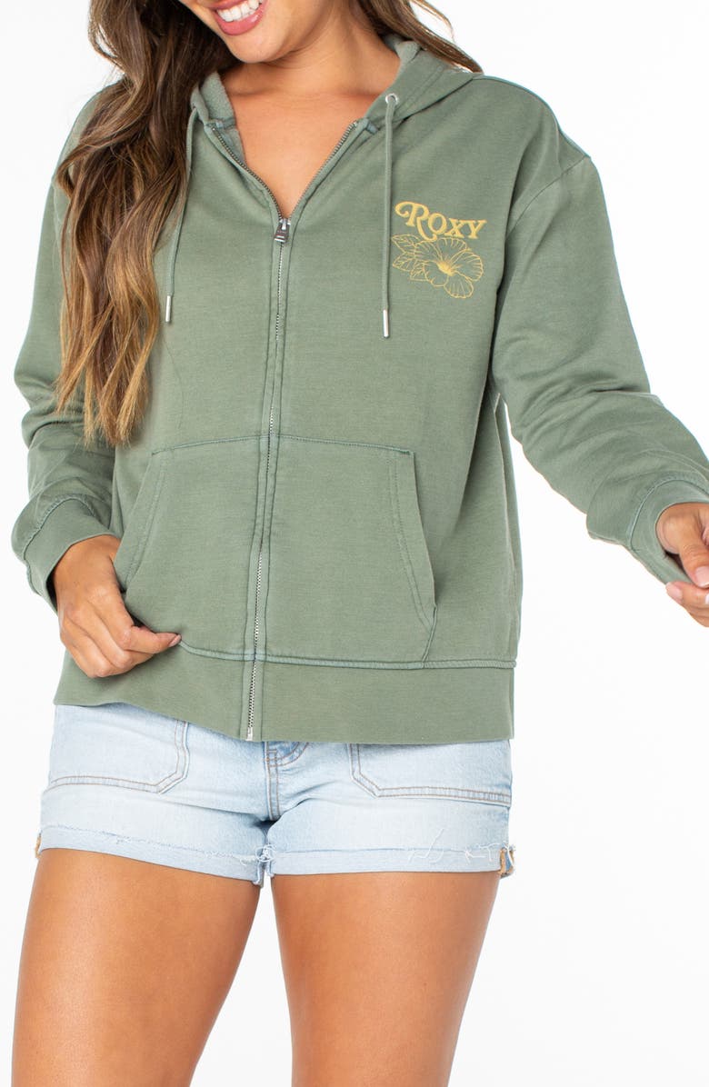 Roxy Sweet Rhythm Full Zip Hoodie, Main, color, Agave Gree