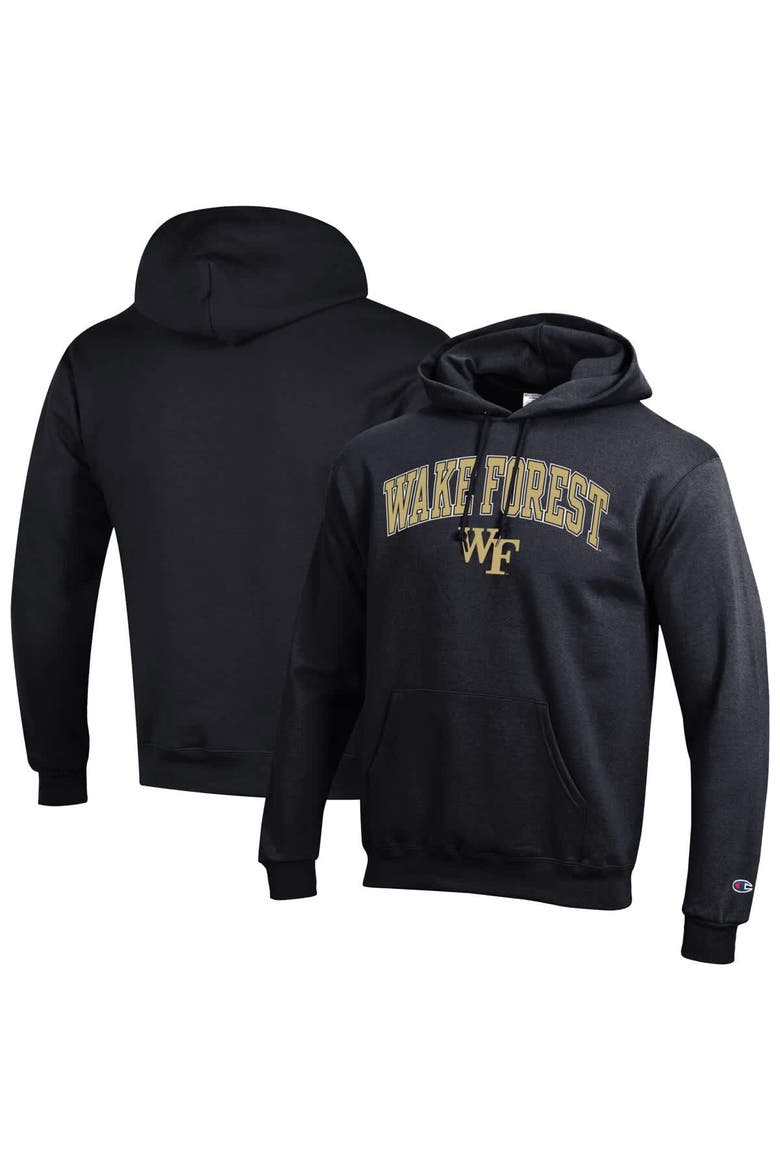 Men's Champion  Black Wake Forest Demon Deacons Arched Logo Fleece Pullover Hoodie, Alternate, color, Black
