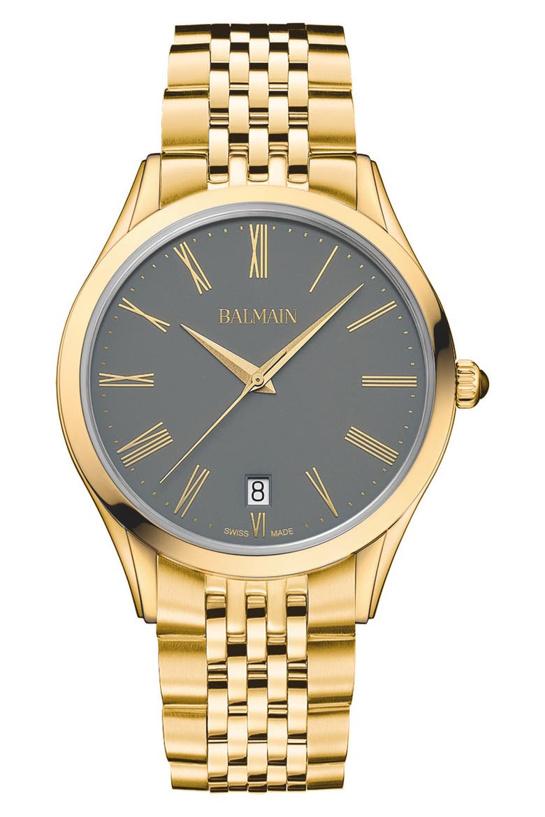 Classic R Grey Dial Bracelet Watch, 41mm, Main, color, YELLOW GOLD PVD COATING