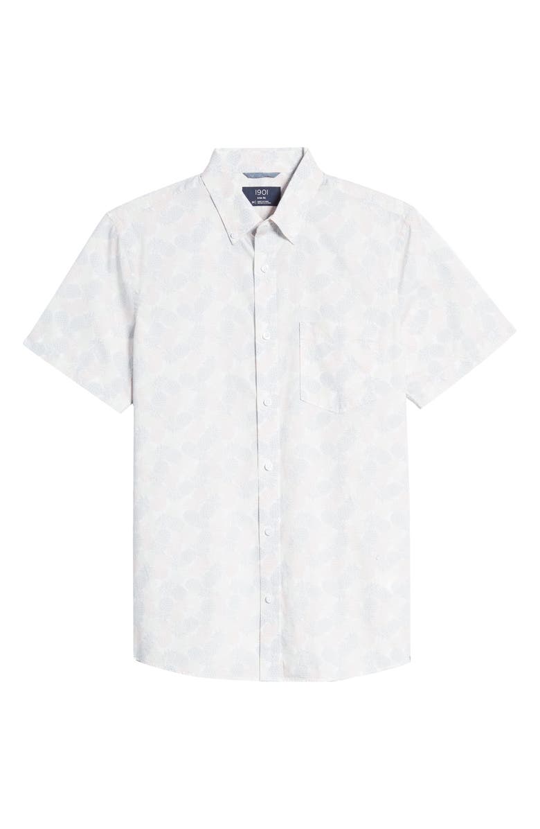 1901 Slim Fit Pineapple Print Short Sleeve Button-Down Shirt, Alternate, color, 