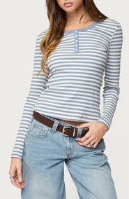 EDIKTED Roma Stripe Rib Henley Top