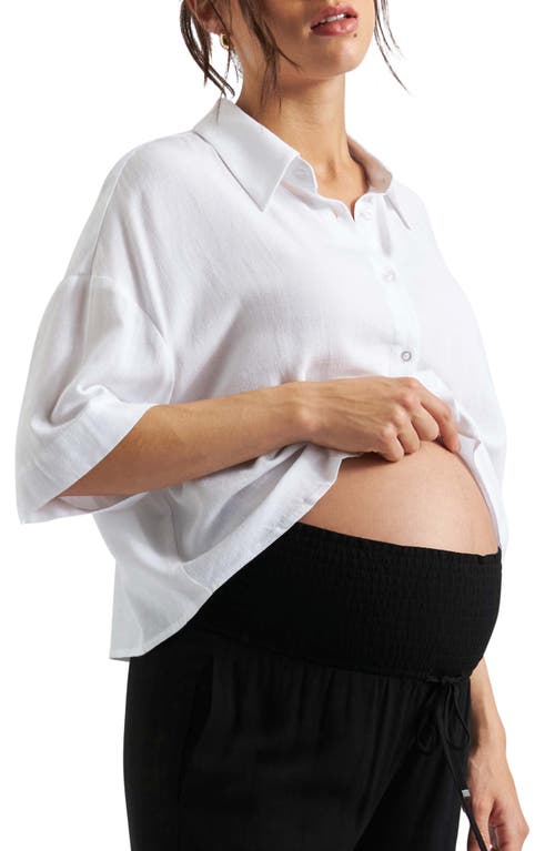 Shop Ripe Maternity Farrah Crop Maternity/nursing Button-up Shirt In White