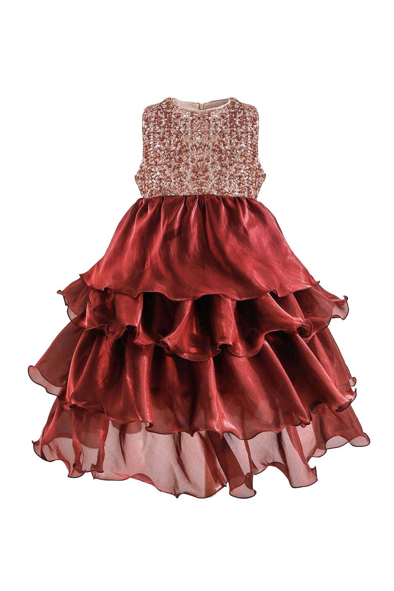 Tiered Satin Party Dress, Main, color, Red