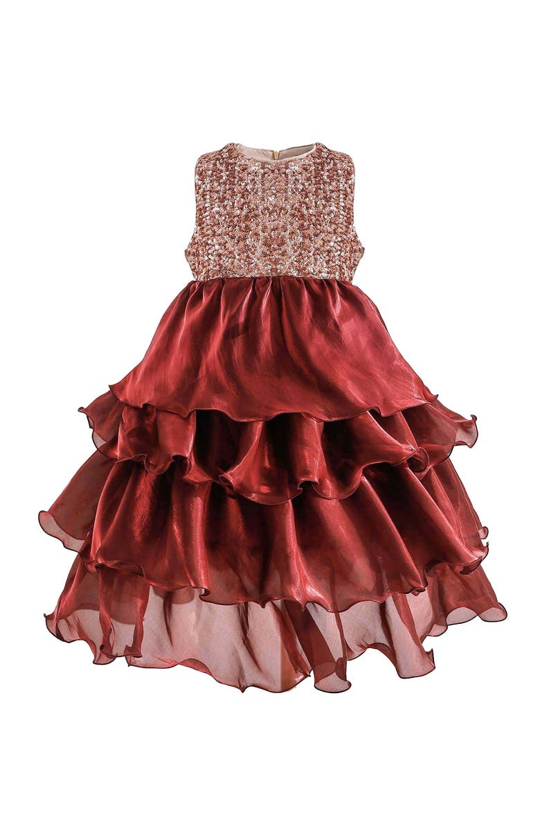 Tulleen Tiered Satin Party Dress, Main, color, Red