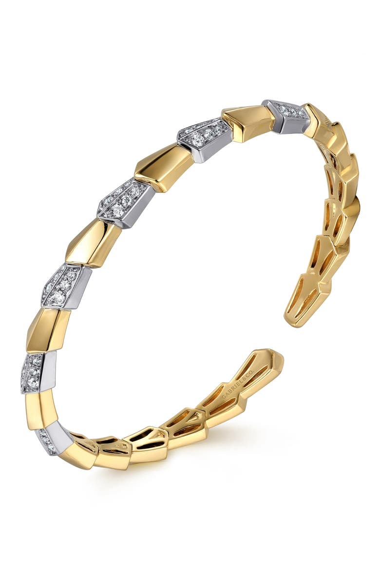 14K Gold & Diamond Cuff Bracelet, Alternate, color, 14K YELLOW/ WHITE GOLD