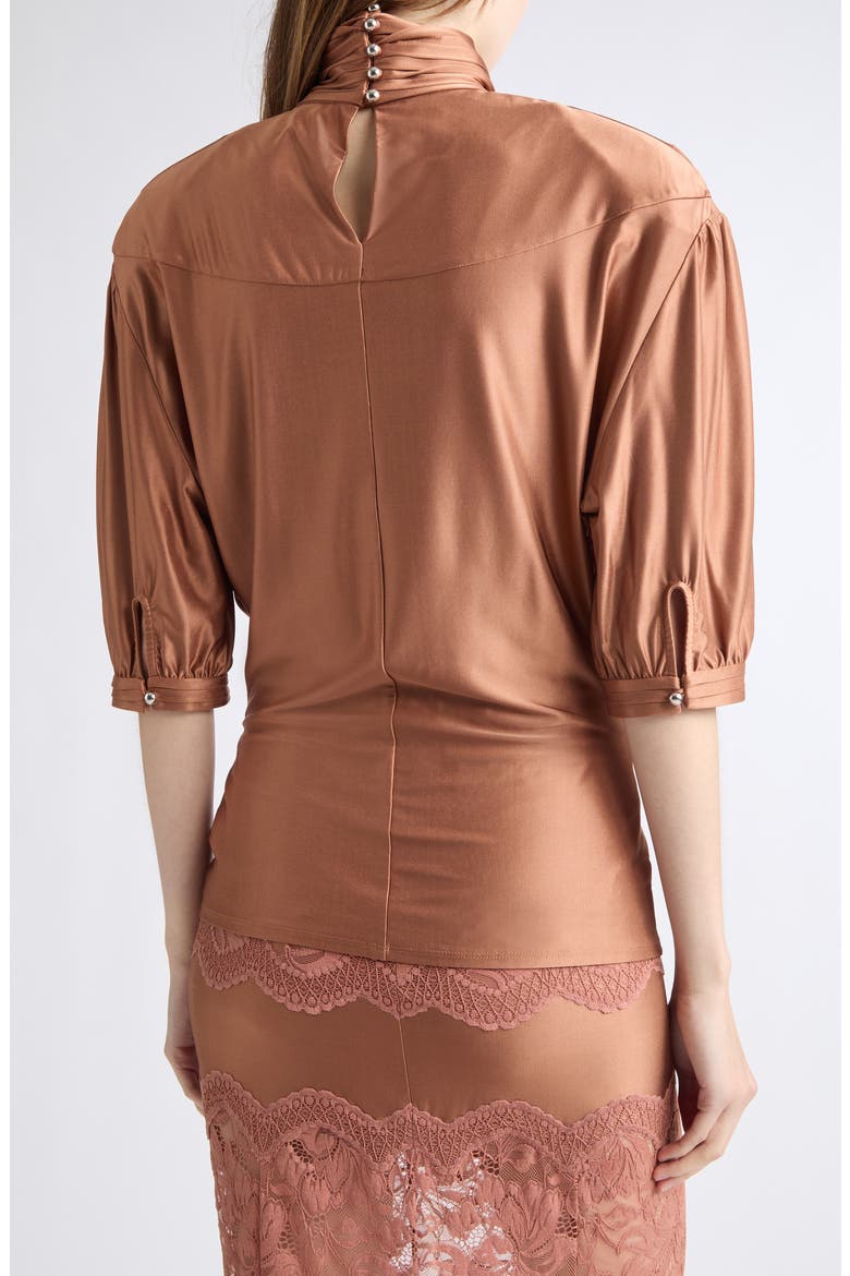 Puff Sleeve Ruched Mock Neck Top, Alternate, color, NEW CARAMEL