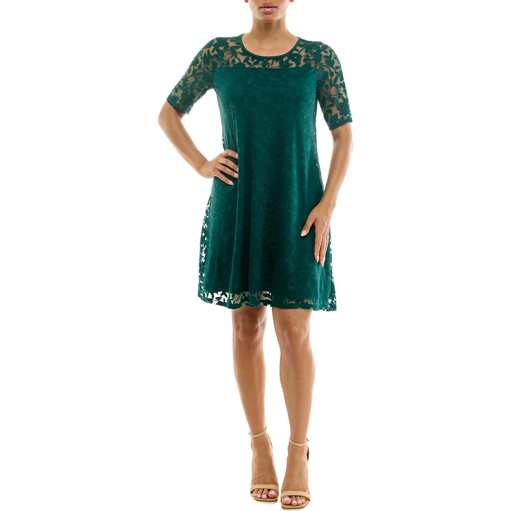 Nina Leonard Burnout Trapeze Dress In Green