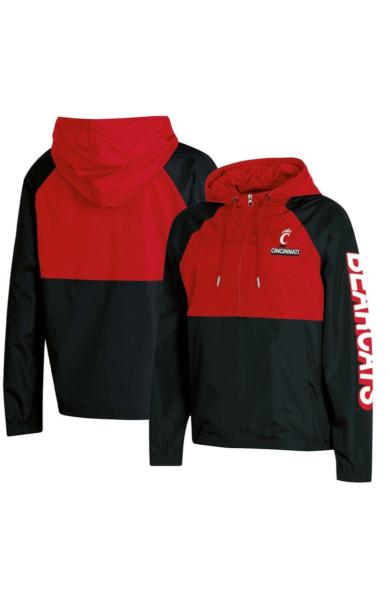 Champion Women's Champion Black Cincinnati Bearcats Colorblocked Packable Raglan Half-Zip Hoodie Jacket, Main, color, 