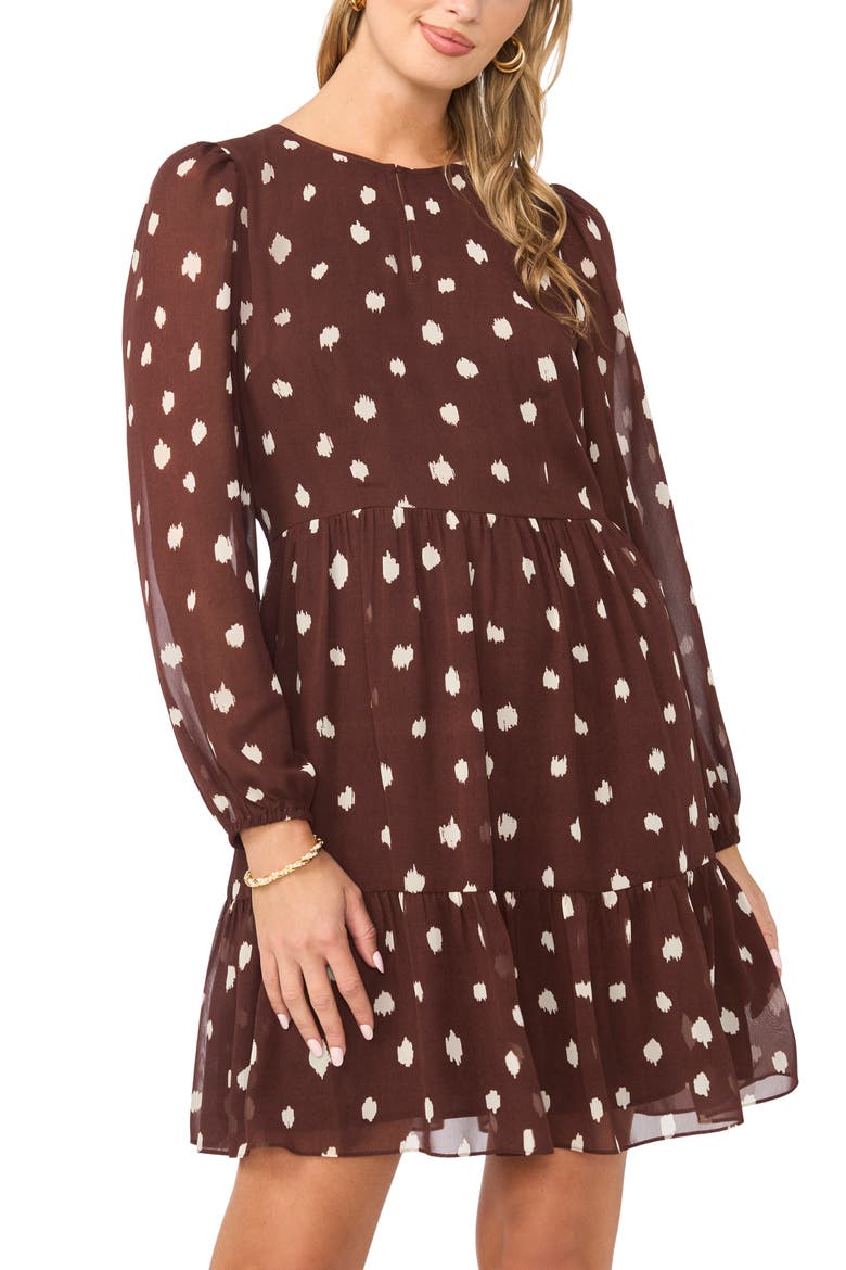 Tiered Long Sleeve Dress, Alternate, color, MAHOGANY