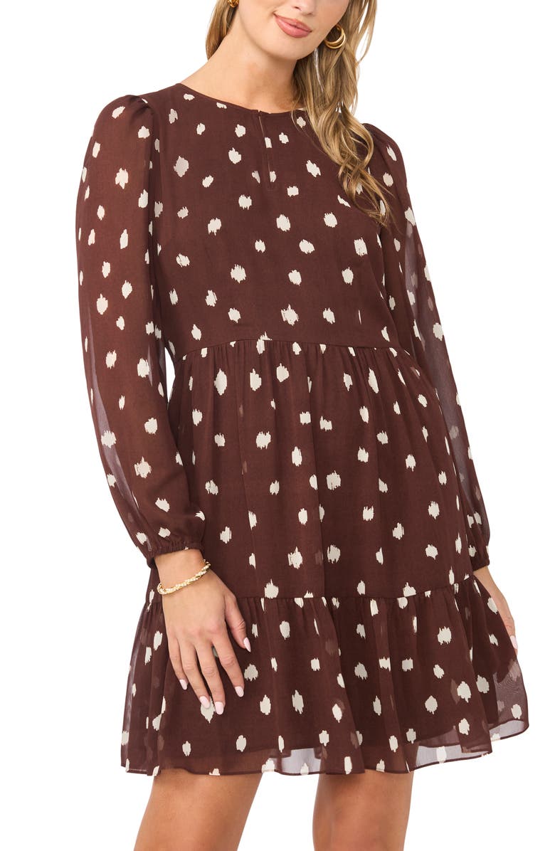 1.STATE Tiered Long Sleeve Dress, Alternate, color, Mahogany