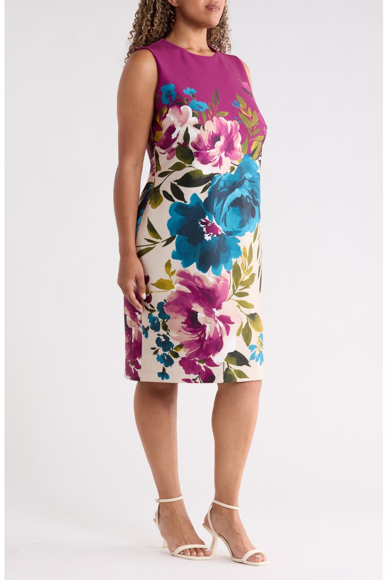 Floral Print Scuba Sheath Dress, Alternate, color, BEET MULTI