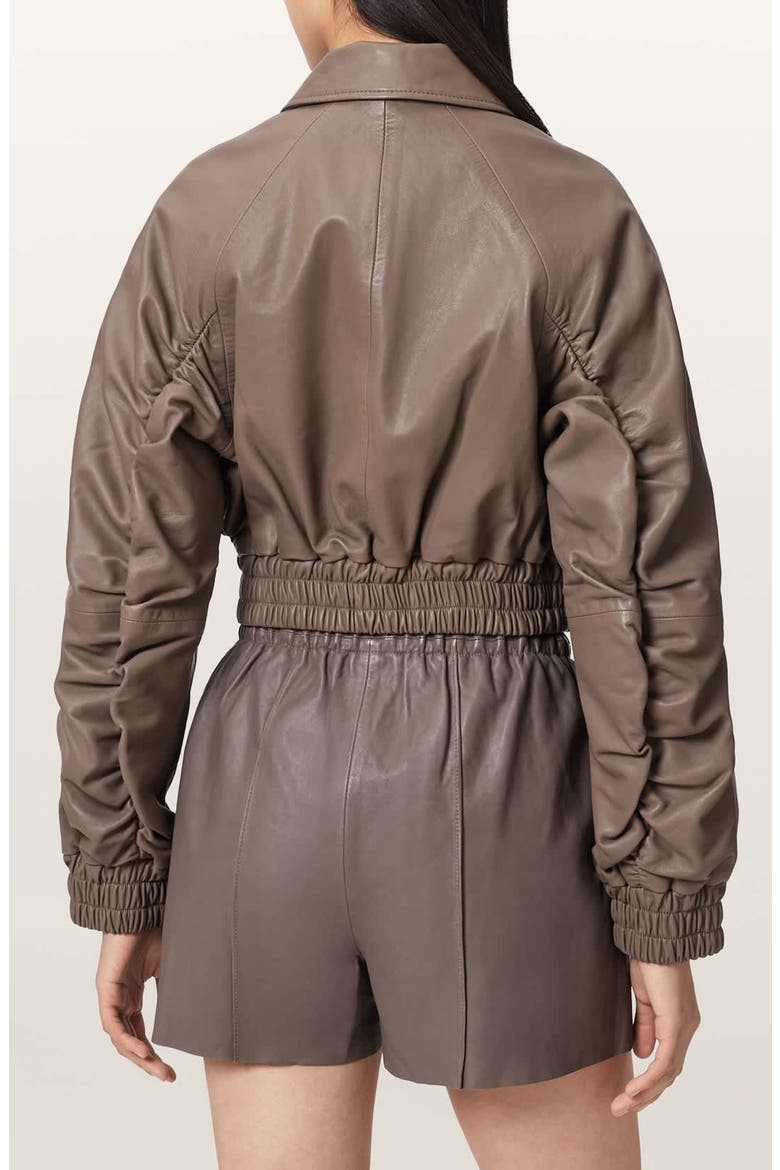 Anouk Leather Crop Bomber Jacket, Alternate, color, MOLE BROWN