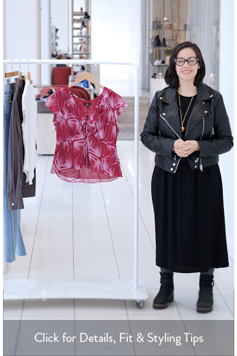 Carmine Frond Print Flutter Sleeve Top video